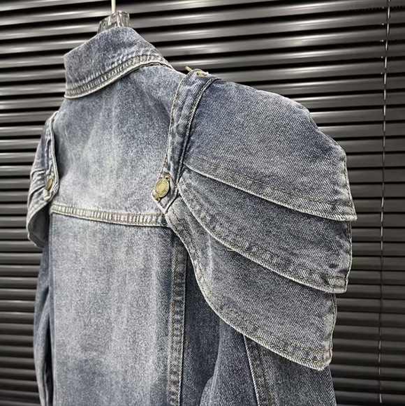 Unique Denim Jacket with Empire Shoulder Details - Picture 9 of 16